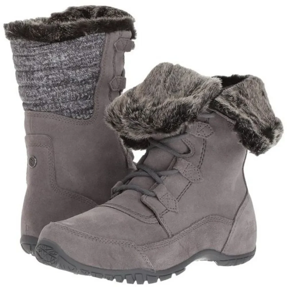 The North Face Nuptse Purna II Gray Women's Winter Boots Suede Faux Fur Size 9